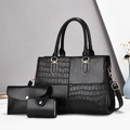 Ensemble de 3 sacs noirs chics avec motif crocodile et finition en similicuir lisse - Sac à Main, Pochette et Porte-cartes / Noir