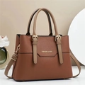 Borsa a tracolla minimalista marrone con trama litchi e manici kaki da donna - Marrone Scuro