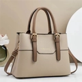 Borsa a spalla in pelle beige e marrone con scritta dorata Fashion & Bags di stile - Beige