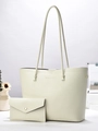 Chic off-white leaf-textured tote bag set with matching envelope pouch and fashion logo - Off White
