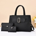 Ensemble de trois sacs cabas noirs avec surpiqûres en V et détails dorés chics - Noir