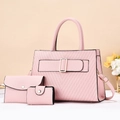 Rosa 3-teiliges Shopper-Set mit V-Naht und goldfarbenen Beschlägen für Damen - Rosa