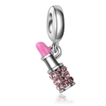 Colgante de lápiz labial plateado con esmalte rosa y cristales para pulseras DIY - Rosa