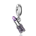 Colgante de lápiz labial con purpurina violeta y diamantes en acabado de plata fina - Morado