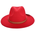 Klassischer roter Fedora Wollhut für Damen mit braunem Schlangenmuster Verzierungsband - 57cm Einstellbar / Rot