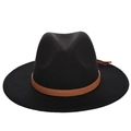Klassischer schwarzer Filzhut mit breiter Krempe und braunem Lederband für Damen - 57cm Einstellbar / Schwarz