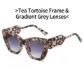 Cat eye sunglasses in brown leopard tortoiseshell frame with gradient grey lenses - Patterned Frame Gradient Grey Lens