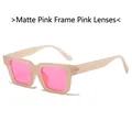 Retro small square sunglasses featuring matte pink frames and vibrant pink lenses - Matte Pink Frame Pink Lens