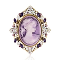 Vintage Victorian style purple cameo brooch with golden floral frame and crystals - Purple Goddess Cameo with Gold Frame(C052-A)