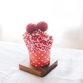 Red and white polka dot coral fleece socks in a creative cupcake gift box with pom-poms - One Size / Bright Red & White