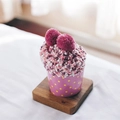 Cozy coral fleece cupcake socks in pink and white stripes with cute pom-pom details - One Size / Dusty Rose & White