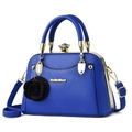 Elegant royal blue PU leather handbag with gold hardware and black rose charm - Blue