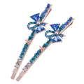 Elegant rose gold bow hair clips set with sparkling blue and clear crystals for women - Pair Clip / 207 Blue
