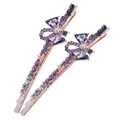 Sparkling rose gold bow hair clips with purple and grey rhinestones set of two - Pair Clip / 207 Purple