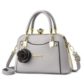 Elegant light gray crossbody handbag with faux crystal top and floral charm - Light Gray