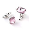 Gemelos plateados con cristales rosas de corte esmeralda para camisas de hombre - Rosa