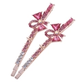 Pink crystal bow hair clips in gold finish featuring sparkling rhinestones set of 2 - Pair Clip / 207 Pink