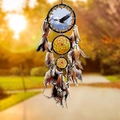 Native American dreamcatcher with eagle painting, yellow mesh, and brown white feathers - Eagle Multi-Ring (MS8040C)