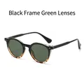 Retro round frame glasses with black and tortoise shell finish and dark green lenses - Black Frame Green Lens