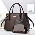 Brown crocodile embossed faux leather tote bag set with matching semicircular clutch pouch - One Size / Coffee