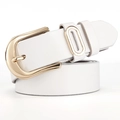 Minimalist white genuine leather belt for women with elegant golden metal buckle - 105cm / White