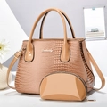 Elegante borsa a mano beige motivo coccodrillo con tracolla e piccolo borsellino - Taglia unica / Cachi