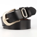 Classic black leather belt for women featuring a minimalist golden metal pin buckle - 105cm / Black