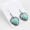 Bohemian heart-shaped vintage silver drop earrings with turquoise stones in retro style - Hollow Heart Blue Turquoise