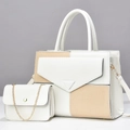 White leather tote bag with khaki straw patchwork and matching chain strap crossbody bag - White
