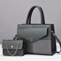 Dark gray women's shoulder bag and small coin purse set with elegant patchwork design - Gray