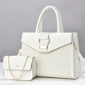 Sac à main blanc texturé en similicuir avec mini pochette assortie et détails dorés - Blanc