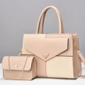 Set borsa a tracolla beige con trama intrecciata e mini borsa con catena dorata - Cachi