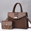 Ensemble sac à main marron en cuir PU avec motif tressé et pochette à chaîne élégante - Café