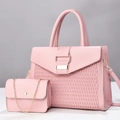 Set di borse rosa con trama intrecciata composto da borsa a mano e tracolla a catena - L30xP13xA23cm / Rosa