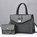 Ensemble de sacs à main gris luxe avec grand cabas et petit sac à chaîne dorée - Gris