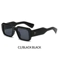 Classic square black frame sunglasses with wavy temples and golden rivet details C1 - Black Frame Black Grey Lens