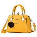 Elegant bright yellow PU leather shell handbag with gold clasp and rose pendant - Yellow