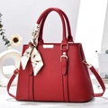 Red lychee textured crossbody handbag with decorative scarf and gold hardware accents - L30xW12xH23cm / Wine Red