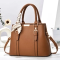 Brown lychee pattern handbag with gold hardware and decorative silk scarf accessory - L30xW12xH23cm / Earthy Yellow