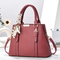 Deep burgundy lychee texture handbag with gold hardware and stylish patterned silk scarf - L30xW12xH23cm / Pink