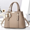 Elegant khaki lychee grain leather tote bag with silk scarf handle and crossbody strap - L30xW12xH23cm / Khaki