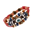 Bohemian multilayer red and brown leather bracelet with blue evil eye charm and wood beads - Red / Snap Button Style