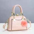 Pink patent leather handbag with rhinestone clasp, flower charm and gold hardware - Pink