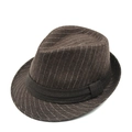 Men's vintage dark brown striped wool felt fedora hat with classic British retro style - Coffee