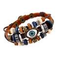 Brown braided leather bracelet with blue evil eye bead and adjustable drawstring - Brown / Snap Button Style