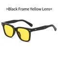 Retro square sunglasses with black frames, yellow lenses and gold rivet accents - Black Frame Yellow Lens