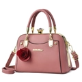 Elegant dusty pink shell-shaped tote bag with rose pendant and gold hardware finish - Dusty Pink