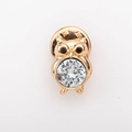 Golden owl brooch with a large round transparent crystal and black bead eyes - Round Crystal Owl Style (06圆钻猫头鹰S09) / Gold
