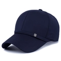 Dark blue men's cotton baseball cap with a decorative metal shield logo on the front - Adjustable / Navy Blue