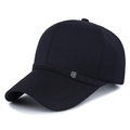 Men's navy cotton baseball cap with six-panel design and silver shield metal badge - Adjustable / Black